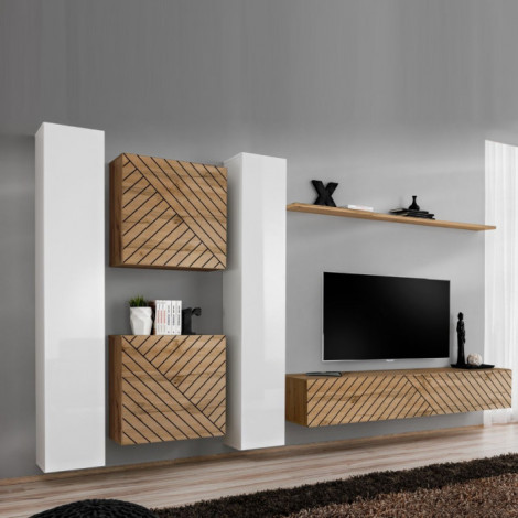 Ensemble Meuble TV "Switch Lamel VI" 330cm Naturel & Blanc|Meuble TV|Paris Prix