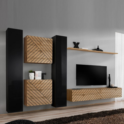 Ensemble Meuble TV "Switch Lamel VI" 330cm Naturel & Noir|Meuble TV|Paris Prix