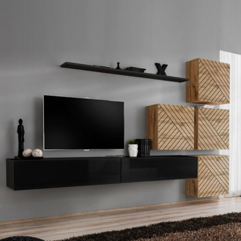 Ensemble Meuble TV "Switch Lamel IX" 310cm Noir & Naturel|Meuble TV|Paris Prix