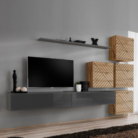 Ensemble Meuble TV "Switch Lamel IX" 310cm Gris & Naturel|Meuble TV|Paris Prix