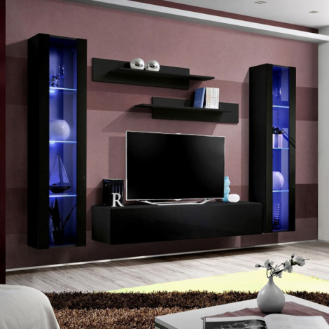 Meuble TV Mural Design "Fly II" 260cm Noir|Meuble TV|Paris Prix