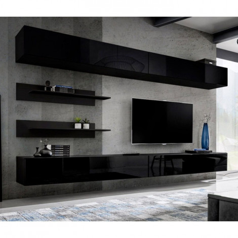 Meuble TV Mural Design "Fly VI" 320cm Noir|Meuble TV|Paris Prix
