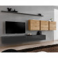 Meuble TV Mural Design "Switch VII" 340cm Gris & Naturel|Meuble TV|Paris Prix