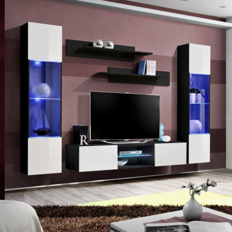 Meuble TV Mural Design "Fly XXX" 260cm Blanc & Noir|Meuble TV|Paris Prix