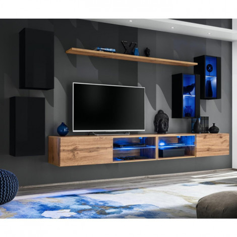 Ensemble Meuble TV "Switch XXV" 280cm Noir & Naturel|Meuble TV|Paris Prix