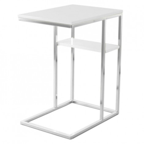 Table d'Appoint Design "Maud" 60cm Blanc & Argent|Table Basse|Paris Prix