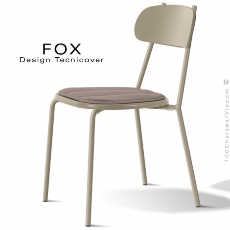 Chaise design rétro d'extérieur FOX, structure acier peint, assise confort avec coussin habillage tissu - Lot de 4 pièces.|Chaise|100chaises