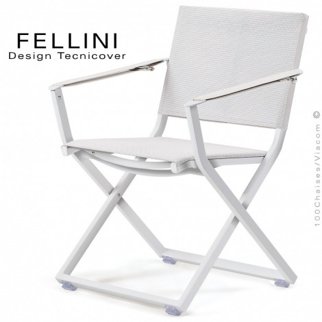 Fauteuil pliant d'extérieur FELLINI, structure aluminium peint, assise et dossier tissu technique Batyline, accoudoirs sangles.|Fauteuil / Chauffeuse|100chaises