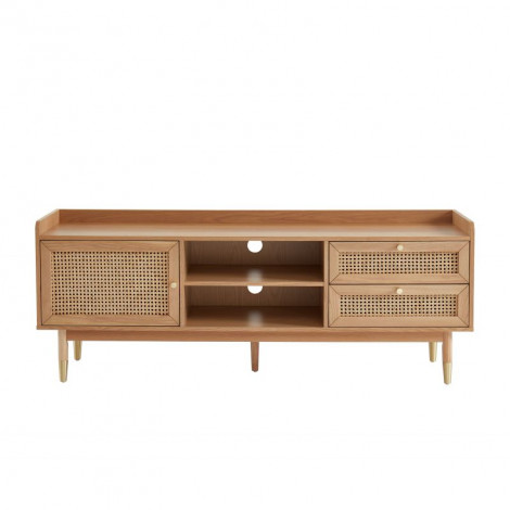 Meuble tv LEON placage chêne et cannage rotin 160cm|Meuble TV|Baita Home