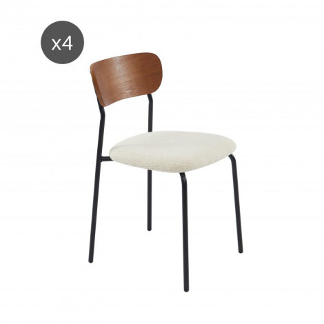 Lot de 4 chaises FRIDA tissu bouclette écru pieds métal noir|Chaise|Baita Home