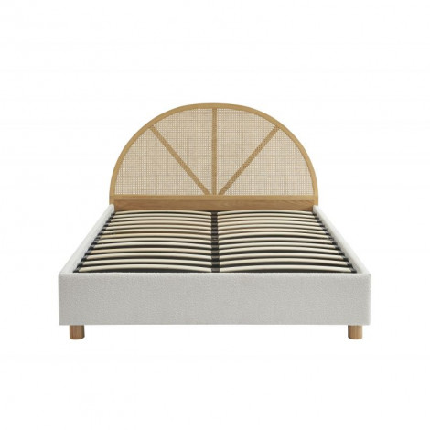 Lit coffre TSUKI bouclette écru et cannge sommier 160x200 inclus|Lit Adulte|Baita Home
