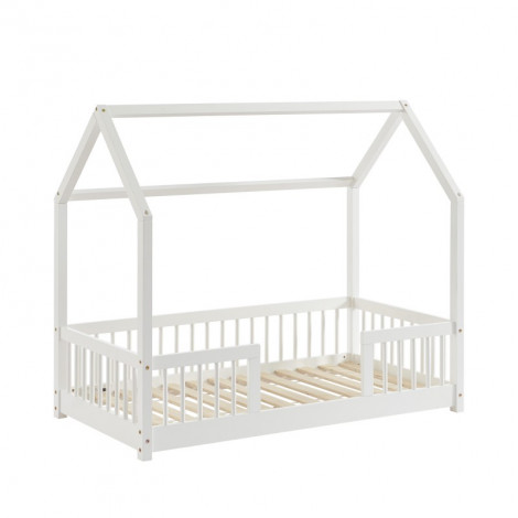 Lit cabane avec barrières TINY pin massif blanc 70x140cm sommier inclus|Lit|Baita Home