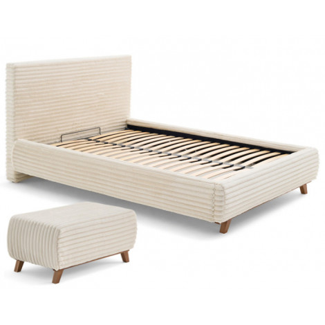 Cristal - lit coffre avec bout de lit - 180x200 - sommier inclus - fausse fourrure côtelée|Lit Adulte|BestMobilier