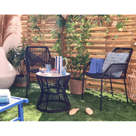Zambra - salon bas de jardin 2 places + table mosaïque - en corde et métal - noir|Salon de jardin|BestMobilier