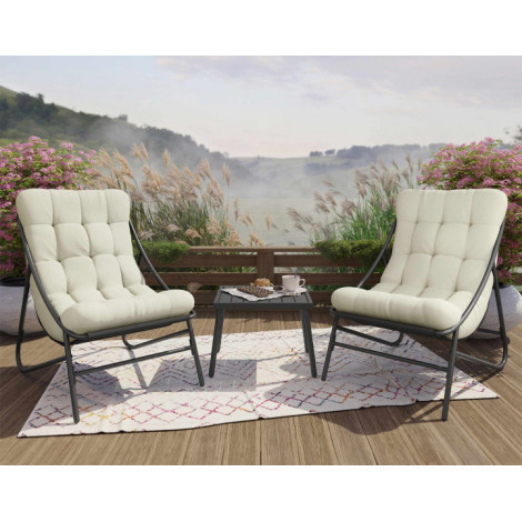 Trinity - salon bas de jardin 2 places - métal gris anthracite et coussins beiges|Salon de jardin|BestMobilier