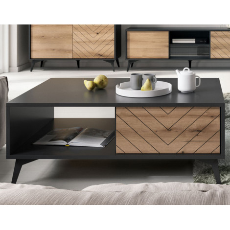 Peter - table basse - bois et noir - 104 cm - style industriel|Table Basse|BestMobilier