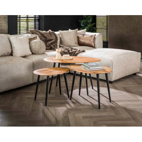Kota - lot de 3 tables basses - bois massif d'acacia|Table Basse|BestMobilier