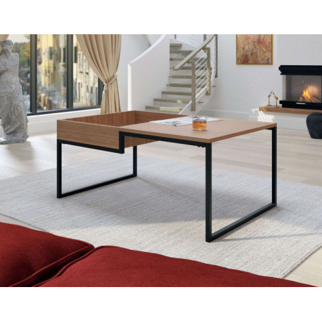 Tim - table basse - bois et métal noir - 105 cm - style industriel|Table Basse|BestMobilier