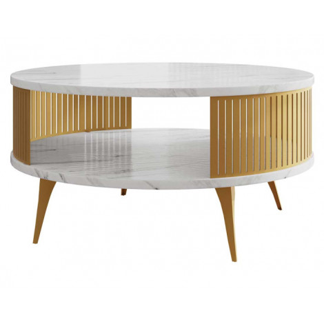 Forini - table basse - effet marbre blanc et doré - 75 cm|Table Basse|BestMobilier
