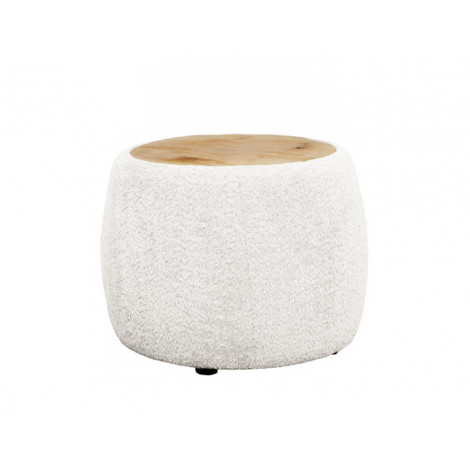 Mahina - table basse ronde - en tissu bouclette et plateau en bois - 55 cm|Table Basse|BestMobilier
