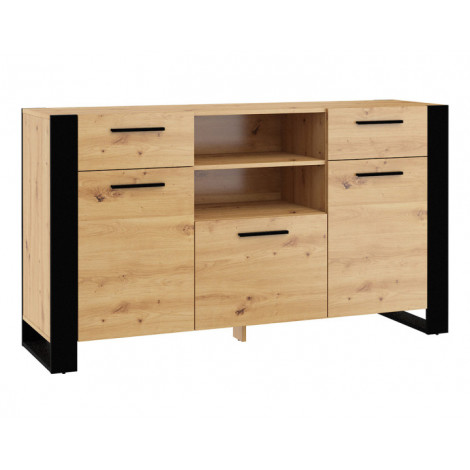 Donnely - buffet bas - bois et noir - 155 cm|Buffet|BestMobilier