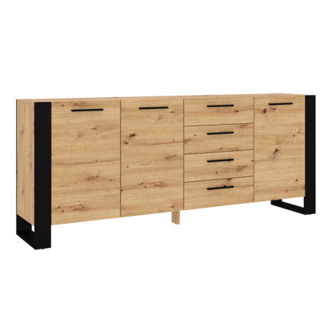 Donnely - buffet bas - 4 tiroirs - bois et noir - 198 cm|Buffet|BestMobilier