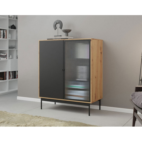 Lamia - buffet haut - bois et noir - 100 cm|Buffet|BestMobilier