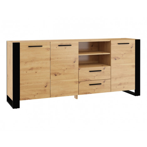 Donnely - buffet bas - bois et noir - 198 cm|Buffet|BestMobilier