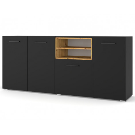 Leolio - buffet bas - noir et bois - 198 cm|Buffet|BestMobilier