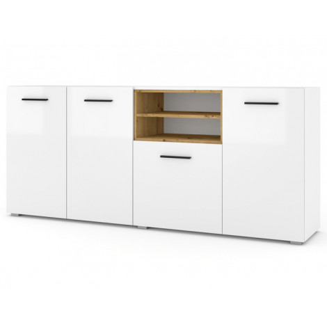 Leolio - buffet bas - blanc et bois - 198 cm|Buffet|BestMobilier