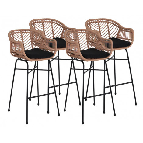 Rosano - lot de 4 tabourets - effet rotin - bois et noir|Chaise|BestMobilier