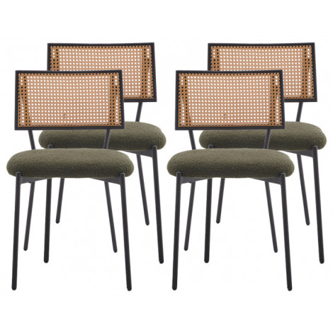 Luciano - lot de 4 chaises - en tissu bouclette - vert kaki|Chaise|BestMobilier