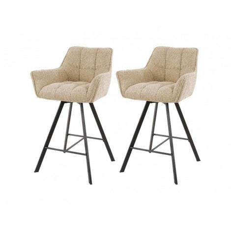 Hatti - lot de 2 tabourets de bar pivotants - en tissu bouclette sable|Chaise|BestMobilier