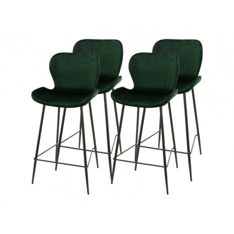 Basti - lot de 4 tabourets de bar - en velours vert|Chaise|BestMobilier