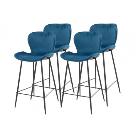 Basti - lot de 4 tabourets de bar - en velours bleu|Chaise|BestMobilier