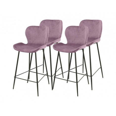Basti - lot de 4 tabourets de bar - en velours rose|Chaise|BestMobilier