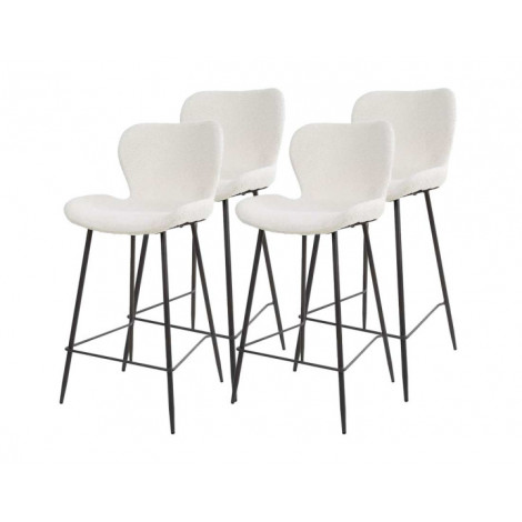 Basti - lot de 4 tabourets de bar - en tissu bouclette blanc|Chaise|BestMobilier