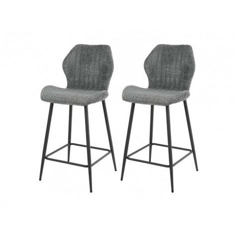 Dahi - lot de 2 tabourets de bar - support lombaire - en tissu bouclette gris|Chaise|BestMobilier