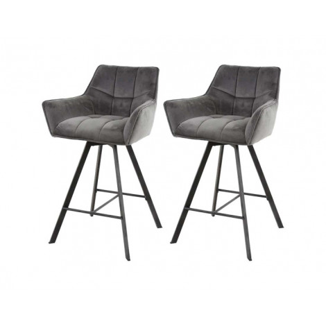 Hatti - lot de 2 tabourets de bar pivotants - en velours gris|Chaise|BestMobilier