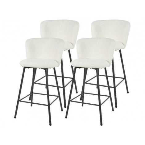 Tenor - lot de 4 tabourets de bar - en tissu bouclette blanc|Chaise|BestMobilier