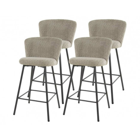 Tenor - lot de 4 tabourets de bar - en tissu bouclette sable|Chaise|BestMobilier
