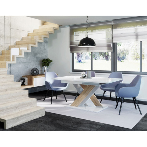 Buriti - table à manger extensible - blanc et chêne clair - 4 à 6 personnes|Table|BestMobilier