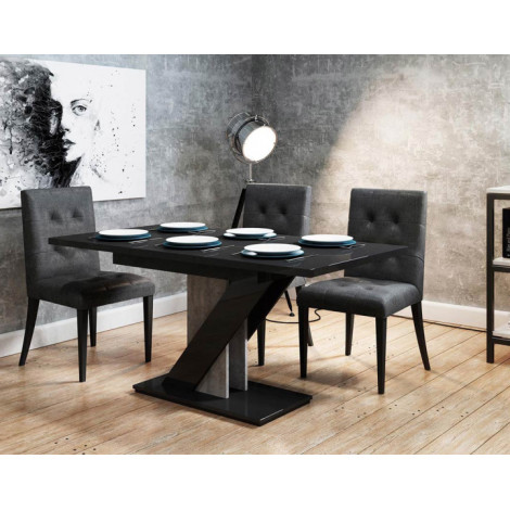 Burnie - table à manger extensible - noir et effet béton - 4 à 6 personnes|Table|BestMobilier