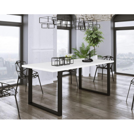 Caronal - table à manger - blanche et pieds noirs - 4 à 8 personnes|Table|BestMobilier