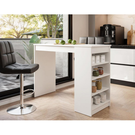 Drazic - table de bar avec rangements - blanc - de 2 à 4 personnes|Table|BestMobilier