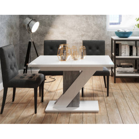 Burnie - table à manger extensible - blanc et effet béton - 4 à 6 personnes|Table|BestMobilier