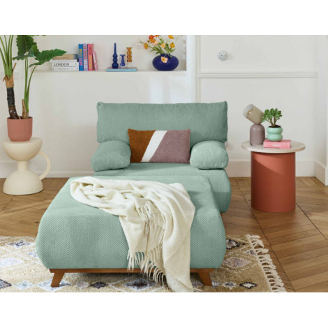 Cristal - fauteuil - convertible avec coffre et grand pouf - en velours texturé|Fauteuil / Chauffeuse|BestMobilier
