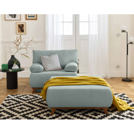Cristal - fauteuil - convertible avec coffre et grand pouf - en velours côtelé|Fauteuil / Chauffeuse|BestMobilier