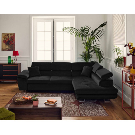 Dimas - canapé d'angle droit 5 places - convertible avec coffre et têtières réglables - en velours|Canape|BestMobilier