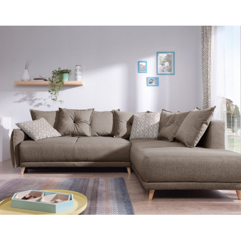 Lena - canapé d'angle droit convertible- 5 places - latte - style scandinave|Canape|BestMobilier